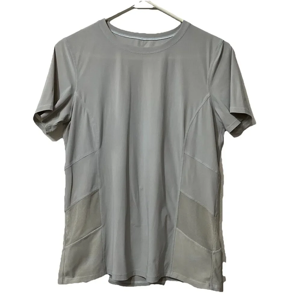 Lululemon Women's Cross Court Play Short Sleeve Gray Mesh Shirt 10